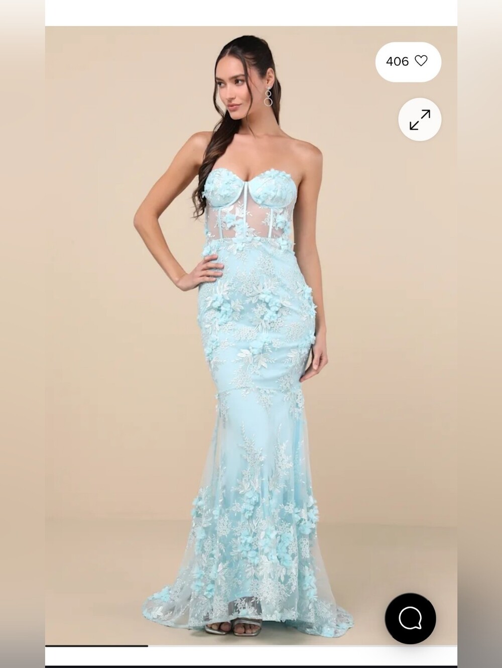 Radiant Expectations Blue Embroidered Floral Bustier Maxi Dress